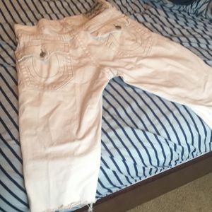 Cut Off White True Religion Shorts